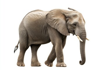 Obraz premium Elegant portrait of a wise elephant standing gracefully against a minimalist white background isolated