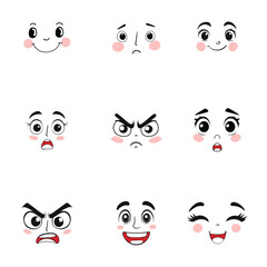 Fototapeta premium Collection of Facial Mood Vector illustration - Face Expressions Clipart Design 