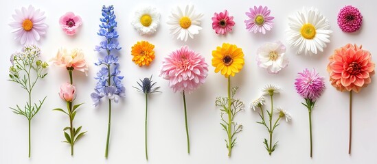 Fototapeta premium Arrangement of Colorful Flowers on a White Background