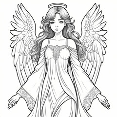 Fototapeta premium Beautiful Angel Coloring Book Page