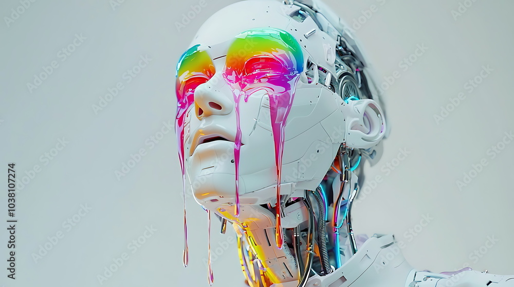 Aufkleber Exploring the intersection of art and technology a futuristic robot with vibrant paint drips capturing the essence of modern creativity