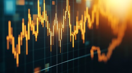Abstract stock market graph with orange lines on a dark background.