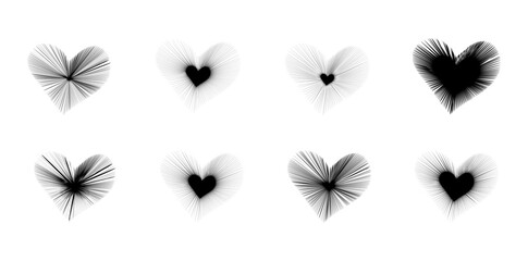 Monochrome Radiant Heart Designs: Abstract Line Art Collection