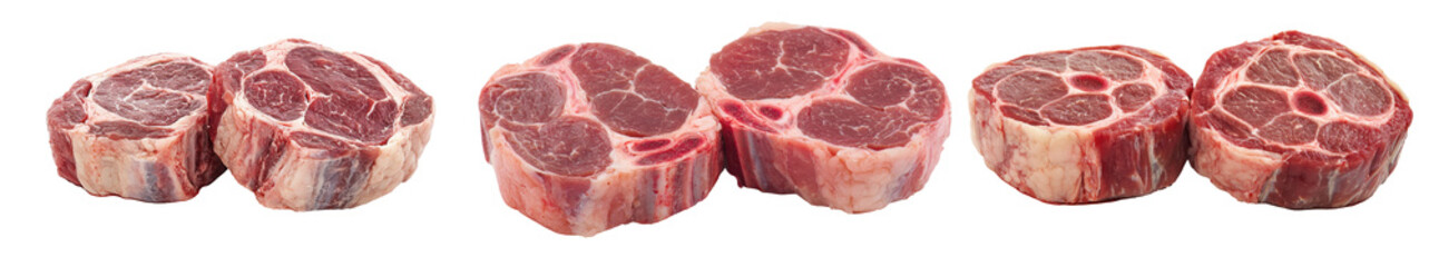 Fototapeta premium The image showcases various cuts of meat, specifically beef, displayed side by side against a white background. transparent background