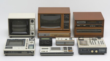 Obraz premium Vintage Audio and Video Equipment Collection Retro Electronics Stereo System TV VCR C