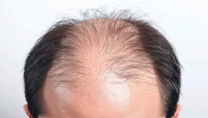 Obraz premium A close-up view of a man's scalp showing thinning hair and baldness.