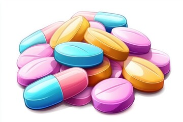 A colorful assortment of capsules and tablets, representing various medications and supplements.