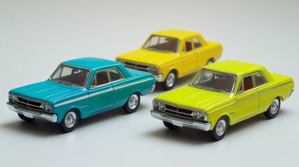 Obraz premium Vintage Classic Car Toy Collection Blue Yellow Green Model Miniature Diecast