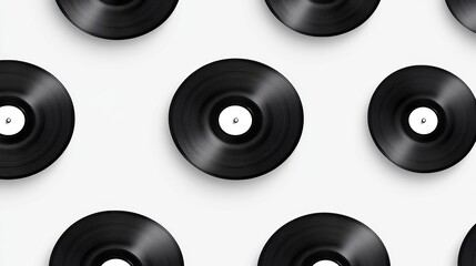 Vinyl Records Pattern  Black Vinyl Discs on White Background  Music Background