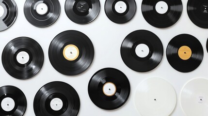 Vinyl Records Collection  Retro Music  Vintage Audio  Black and White  Music Background  R
