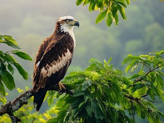 Majestic Philippine Eagle Perched on a Tree with Soft Natural Blurred Background