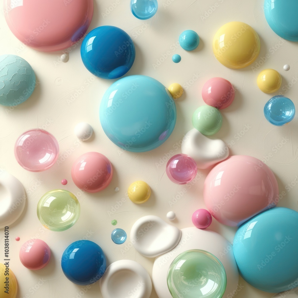 Poster abstract background with colorful glossy circles and bubbles on white background.