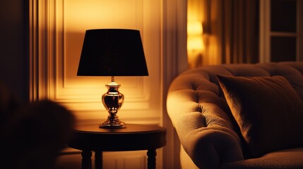 Illuminated Interior with a Table Lamp