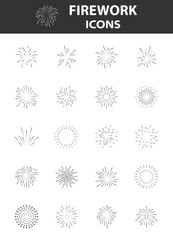 Set of firework icons, new year, celebration, 