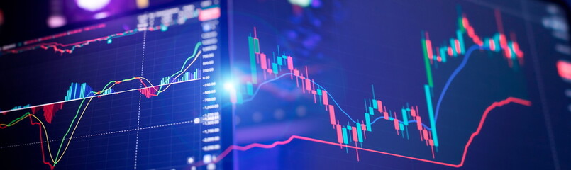 Technical analysis on the monitor of a computer. Fundamental and technical analysis concept.