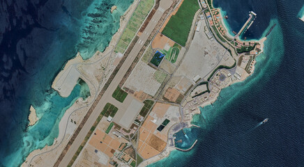 Qatar, Al-Yasat Island from a bird's eye view in the Persian Gulf