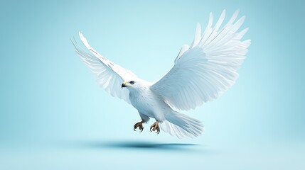 Obraz premium A majestic white dove in flight against a serene blue background.