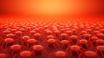 Obraz premium A multitude of red ants clustering on a vivid red background.