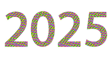 2025 consisting of multi-colored stars on a transparent background