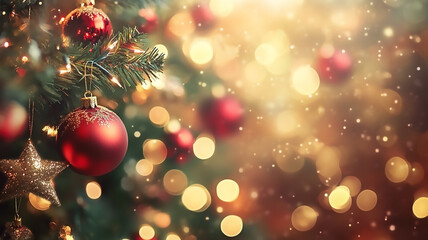 Christmas banner featuring a beautiful bokeh effect with copy space