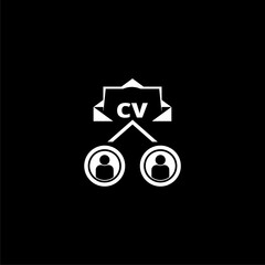 Doodle cv resume to find  job icon isolated on black background.