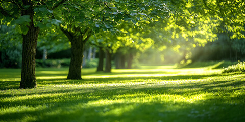 Obraz premium Sunlit Green Park with Trees