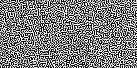 Turing reaction diffusion monochrome seamless pattern with chaotic motion .Linear design with biological shapes. Organic lines in memphis. abstract turing organic wallpaper background .	
