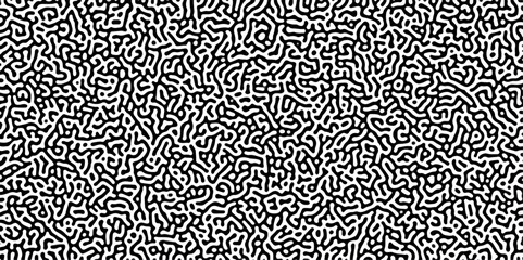 Turing reaction diffusion monochrome seamless pattern with chaotic motion .Linear design with biological shapes. Organic lines in memphis. abstract turing organic wallpaper background .	
