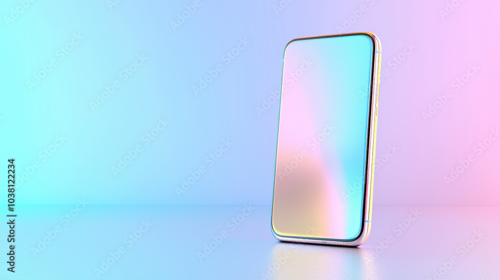 Poster sleek smartphone with colorful gradient background, showcasing modern design and technology. vibrant