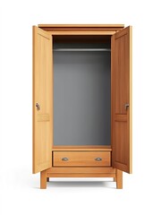 Compact wardrobe with mirrored doors, urban living, space-saving design, isolated on white background  
