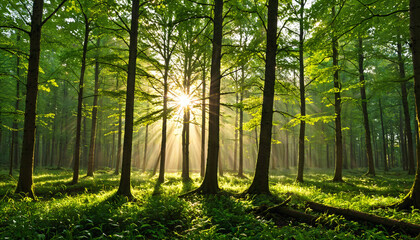 Lumière du matin à travers la forêt