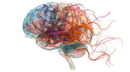 a surrealistic portrayal of the human brain as a cosmic tapestry, with threads of thought and perception weaving together to create a vibrant mosaic of consciousness