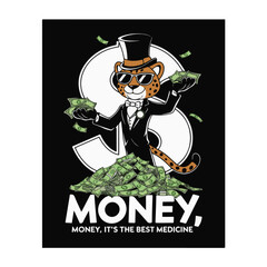 A t shirt design, the cheetah is very happy with a big smile on his face, the quote is 