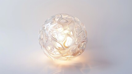 a surrealistic portrayal of the human brain as a delicate crystal orb, with intricate patterns etched into its surface and glowing with inner light