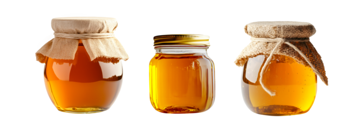 Natural honey in a jar that highlights honeycomb isolated on white transparent background, ideal for food lovers and health conscious themes