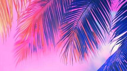 Obraz premium Vibrant Beach Scene with Tropical Palm Leaves