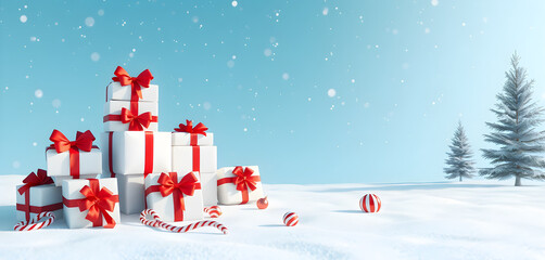 Christmas Gifts in Snow with Falling Snowflakes