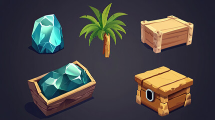 Game items, props for 2D casual mobile game, assets for game development and animation. Good for platformers, adventure genres