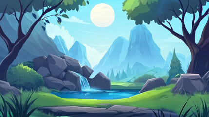 Game background for 2D mobile casual game, cartoon, colorful,  suitable for menu screens and level selections