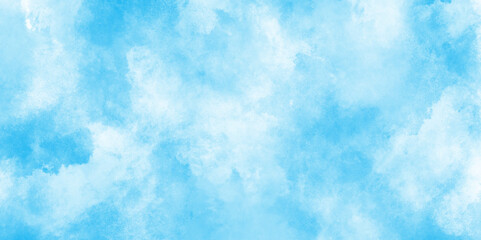 shiny and clear painted light blue clouds watercolor background, sky clouds for wallpaper backdrop background, watercolor abstract texture with white clouds and blue sky.