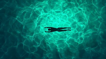 Naklejka premium Person Swimming in a Crystal Clear Pool with Sunlight Shimmering on the Water Surface