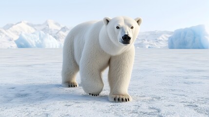 Majestic Polar Bear Traversing Snowy Tundra Landscape