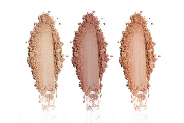 Eye shadow palette texture swipe isolated on white background. Cosmetic product swatch. Make up mate nude shades.
