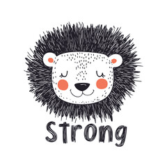 Cute Lion Illustration with Strong Text perfect for children s designs, posters, or prints