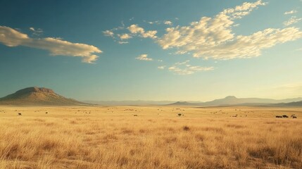 Obraz premium A vast African wilderness with open plains and a distant horizon, leaving room for text.