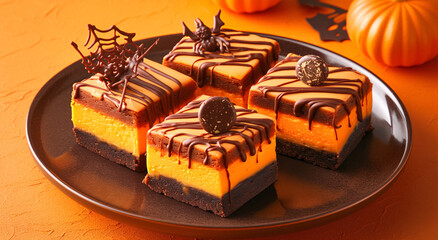chocolate cake on a plate, halloween 