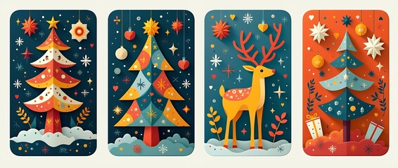 A variety of Christmas card collection. Christmas gift card and invitation set with lettering.