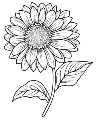 Detailed illustration of a sunflower with intricate petals and leaves.