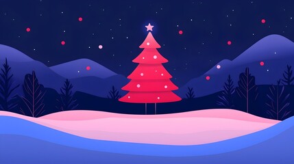 Enchanting Holographic Winter Landscape with Futuristic Christmas Tree