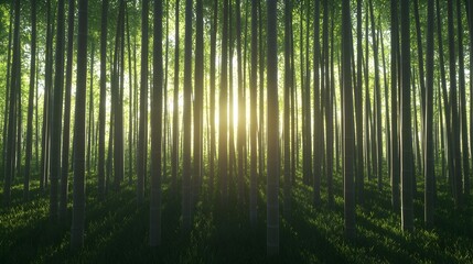 Fototapeta premium Bamboo Forest with Tall Thin Stalks Reaching Towards the Sky